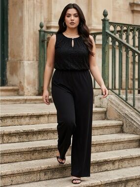 Perceptions Lace Sleeveless Black Jumpsuit Size 16 Party Cocktail Evening